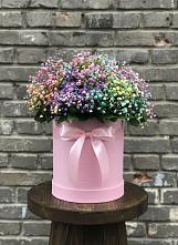 Цветочная композиция из Гипсофила и Розы в шляпной коробке в Введенском Курганской области