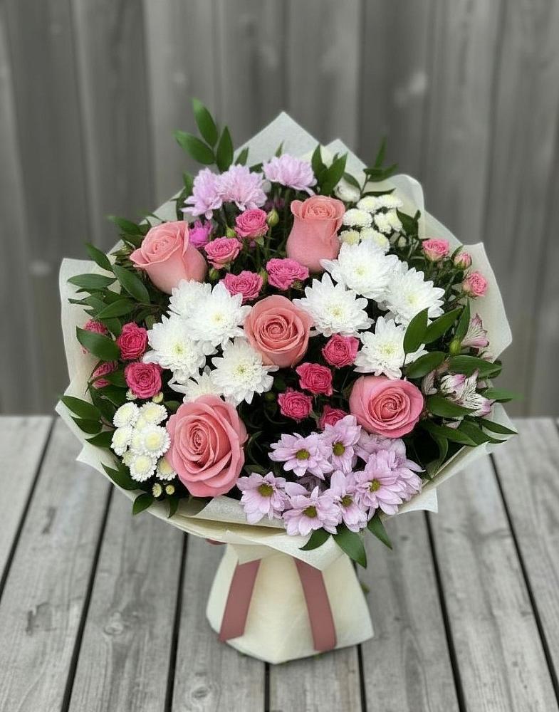 Букет цветов из: Альстромерии, Гвоздики, Розы и Хризантемы в Введенском Курганской области