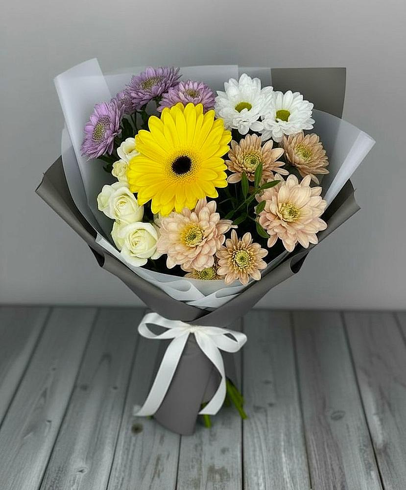 Букет цветов из: Розы, Герберы и Хризантемы в Введенском Курганской области