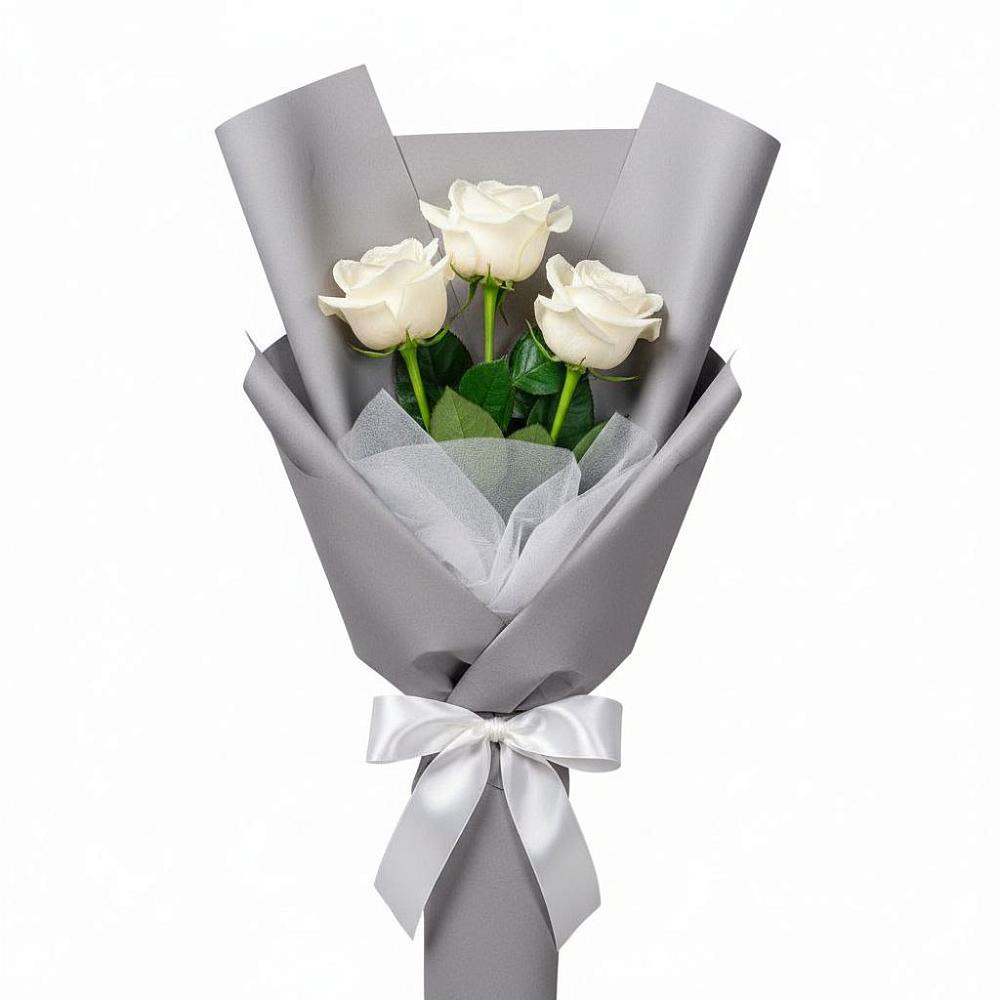 Букет 3 белые розы в Введенском Курганской области