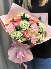 Букет нежные объятья в Введенском Курганской области Букет цветов из: Гвоздики, Розы и Хризантемы в Введенском Курганской области