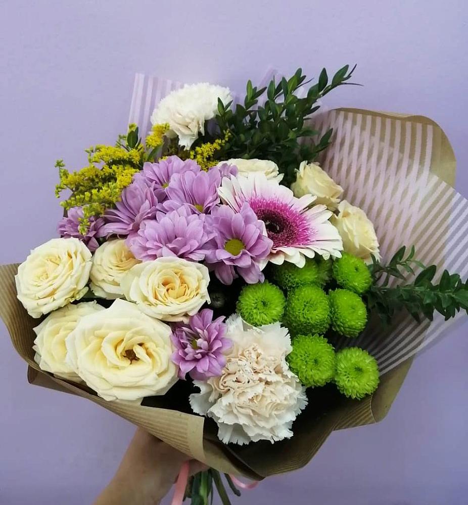 Букет цветов из: Хризантемы, Розы, Гвоздики и Герберы в Введенском Курганской области