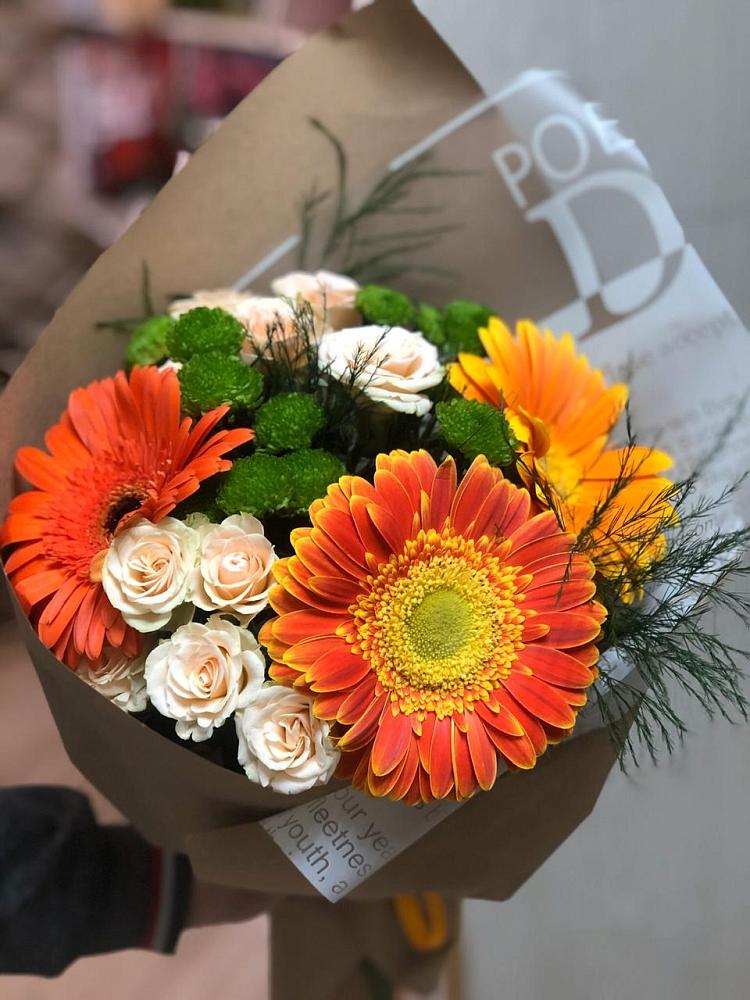 Букет цветов из: Герберы, Хризантемы и Розы в Введенском Курганской области